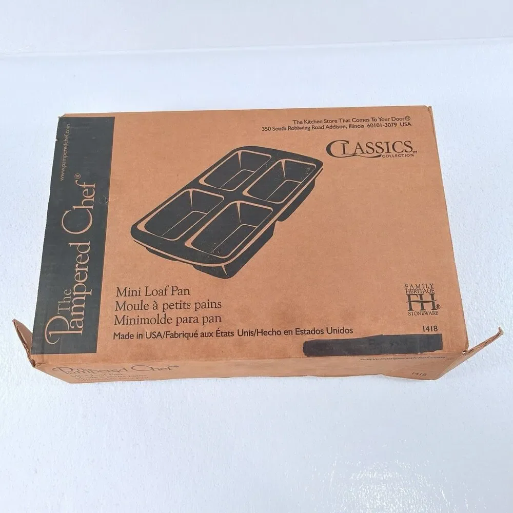 Pampered Chef Stoneware Mini Loaf Pan Classics 4 Cavity Break Baking Stone 1418